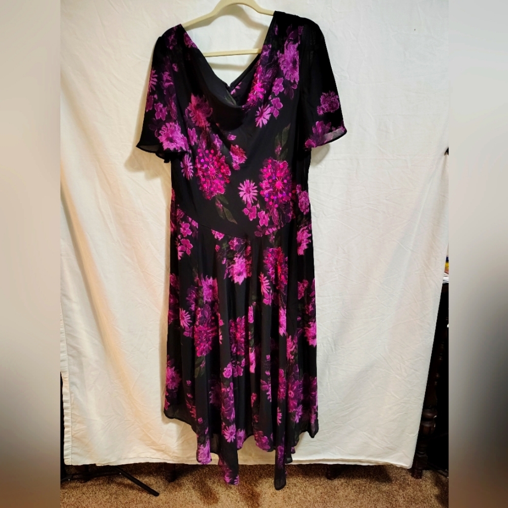 Roaman's Pink Maxi Dress with Flutter Sleeves and Cowl Neck